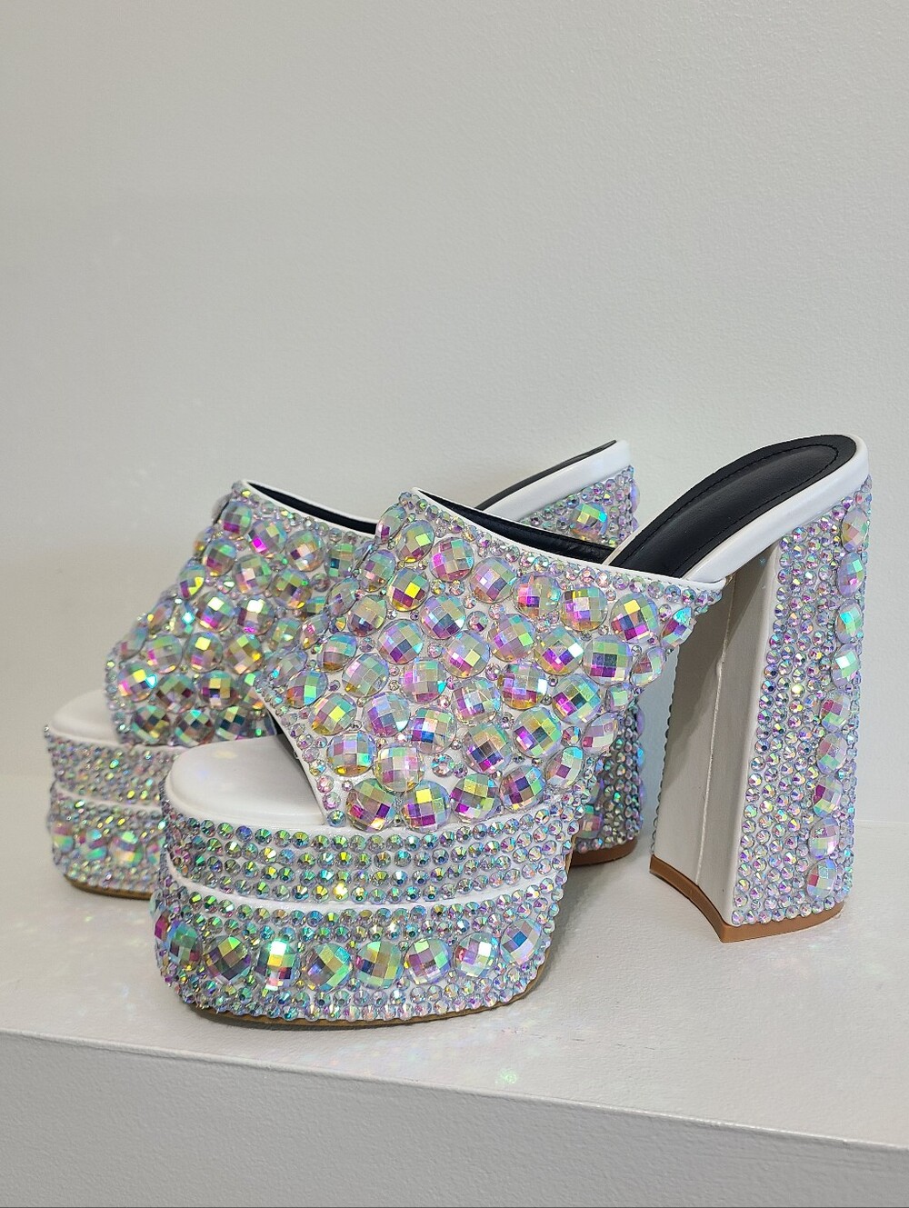 Disco Crystal-Embellished Statement Platform Heels